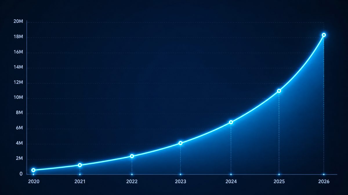 91漫画用户增长数据图表,展示2020-2026年注册用户从50万增长至1800万的趋势